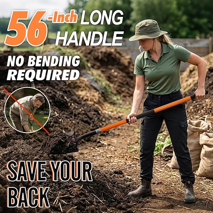 Shovel for Digging Heavy Duty Metal Shovel with Fiberglass Handle, 56 Inches
