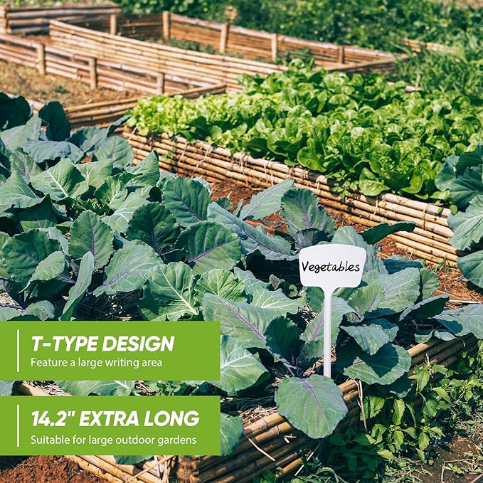 Weysat 100 Pcs 14.2 Inch Plastic Labels Plant Tags T Type Plant Markers with Pen for Outdoor Indoor Garden Pot Herbs Flowers Vegetable
