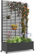 Metal Planter Box with Trellis, 73"x 47"x 16" Raised Garden Bed with Wheels and Drainage Holes, Planter with Trellis for Garden, Balcony and Patio, Black