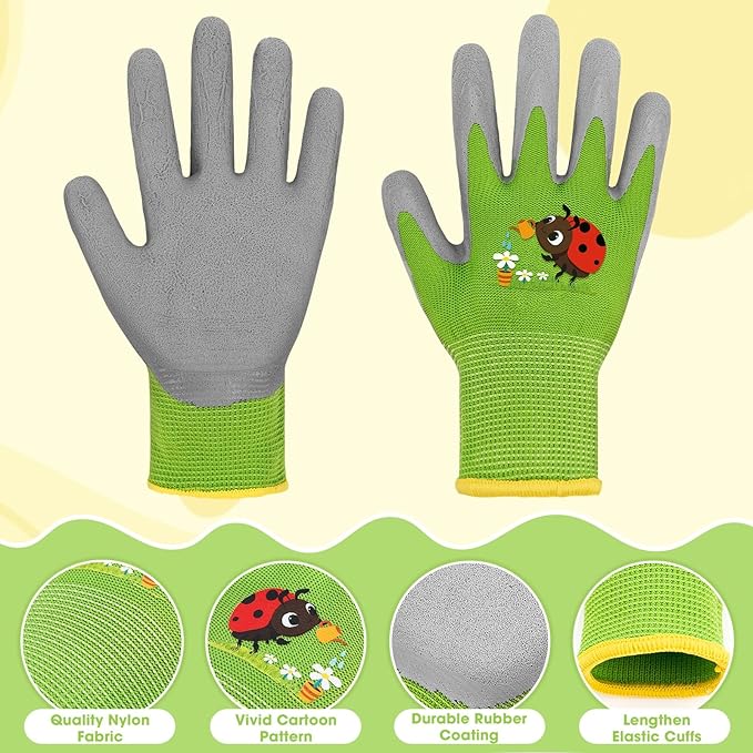 WAWSAM Kids Gardening Gloves 3 Pairs Toddlers Rubber Coated Work Gloves Children Garden Gloves