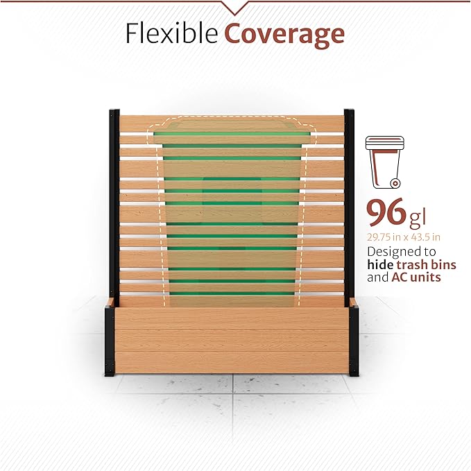 44in H x 46in W x 9.5in L (1 Screen w/Planter) Freestanding Enclo Florence Privacy Fence Screen with Planter Box, Outdoor Vinyl Privacy Screen Panel for Patio & Air Conditioner, EC18006