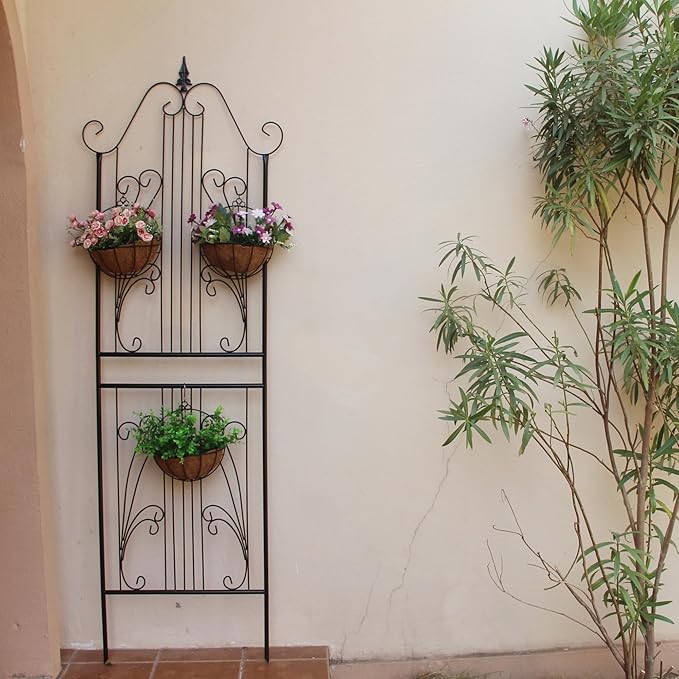 1 Pack Trellis for Climbing Plants 82.7" H x 26.7" W Tall Garden Trellis Wrought Iron Heavy Scroll Metal Decoration Lawn Patio for Rose Clematis Ivy Weather Resistant