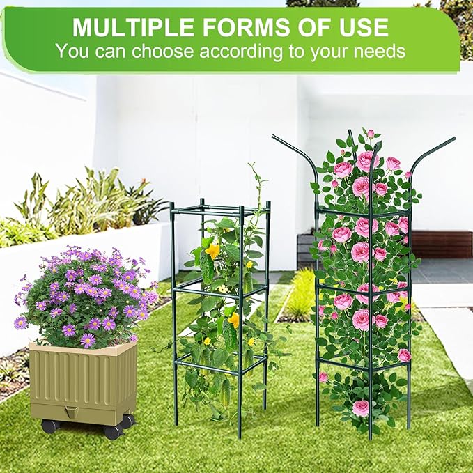 Raised Garden Bed Planter Box with Trellis, 71" Self-Watering Tomato Planter with Wheels for Climbing Vegetable and Plants, Tomato Cage Planters for Indoor Outdoor Patio Greenhouse Gardening (A)