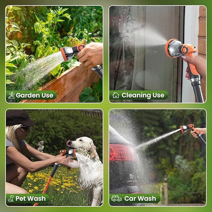 Flexible Garden Hose 100 ft, Non-Expanding Lightweight Water Hose, with 10 Pattern Sprayer, All Weather, Durable, Kink and Abrasion-Resistant, Leak-Free, Orange