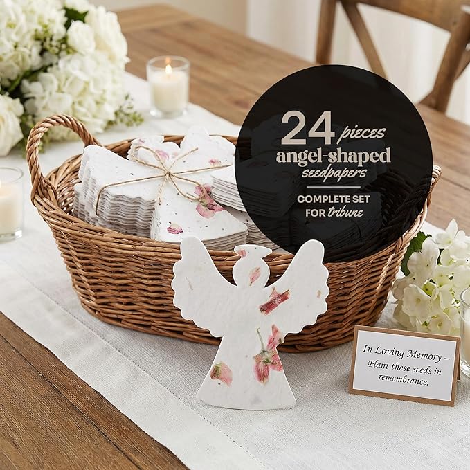Plantable Wildflower Seed Paper - 24pcs Pink Angel-Shaped for Funeral Favors, Memorial Gifts, & Sympathy Gifts for Loss of Father and Mother