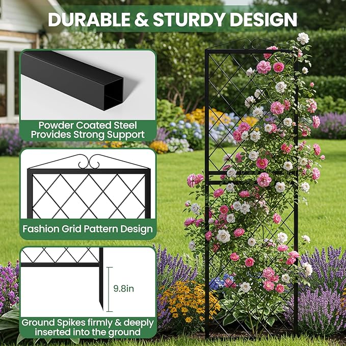 2 Pack 71 Inch Metal Garden Trellis for Climbing Plants, Thickened Square Tube Metal Garden Trellis for Vines Plant Rose Vegetable Support,Large Decorative Outdoor Trellis