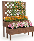 Garvee Raised Garden Bed with Trellis, 2-Tier Outdoor Wooden Elevated Planter Box with Legs & Drainage Holes, Vertical Planter Box Stand for Backyard, Patio, Balcony, Brown