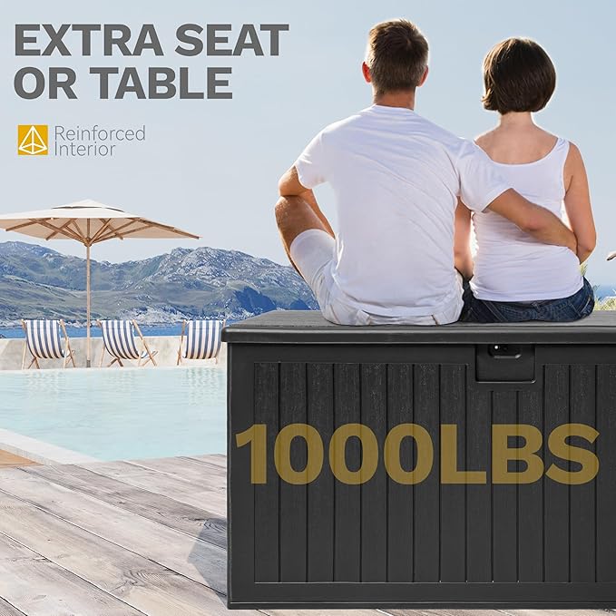DWVO 230 Gallon Double-Wall Deck Box with Divider, XXL Extra Large Resin Outdoor Storage Box, Lockable & Waterproof, Double as Seating, 1000lbs Capacity (Black)