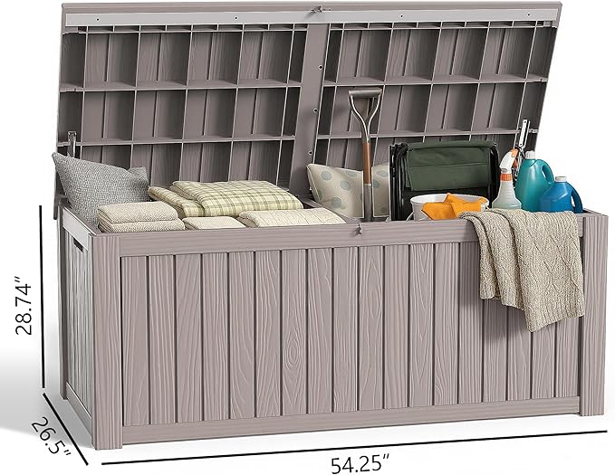 180 Gallon Deck Box Large Outdoor Storage Box Waterproof for Patio Furniture,Outdoor Cushions,Garden Tools and Pool Supplies,Weatherproof(Grey,180Gallon)