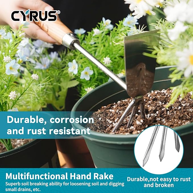 CYRUS Garden Shovel Tool Set,3 Piece Garden Shovel Stainless Steel,Includes Hand Trowels, Transplanting Shovel and Hand Rake with Ash Wood Handle,Gardening Shovels for Planting