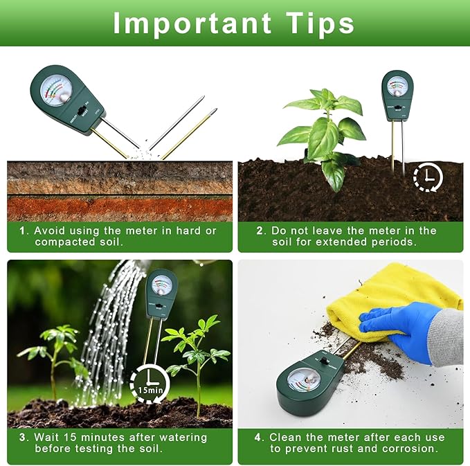 Powboro 3-in-1 Soil Tester Kit – Moisture/pH/Fertility Meter for Garden, Lawn, Potted Plants No Battery Needed Indoor/Outdoor Soil Test Kit
