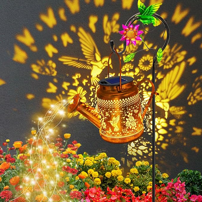 Big Solar Lanterns Outdoor Waterproof, Gifts for Mom Grandma Women Wife Daughter Mother's Day, Hummingbird Watering Can Garden Decor with Shepherd Hook, Hanging Solar Lights Yard Outside Patio Decor
