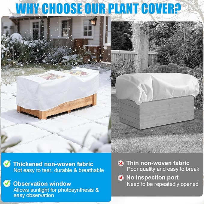 Rectangular Plant Covers Freeze Protection 2 Pack Winter Plant Frost Blankets with Transparent PE Top - Reusable Frost Cloths for Outdoor Plants, Shrubs, Garden Beds Potted Tree Cover Bags