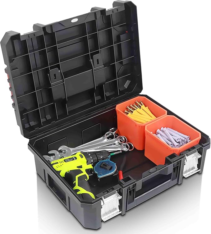 Anyyion 17In Tool Box,Double handles, Stackable, Essential for Home Decor.（Internal Size:16.54”L*10.55”W*4.33”H) (Double handles)