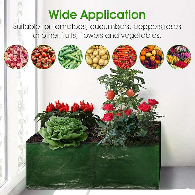 iPower PE Garden Planting Bed 23-Gallon Heavy Duty Plastic Raised Plant Grow Bag with 4 Partition Grids Potato Tomato Square Planter Pots Containers, for Vegetables, Fruits, Flowers, Herbs