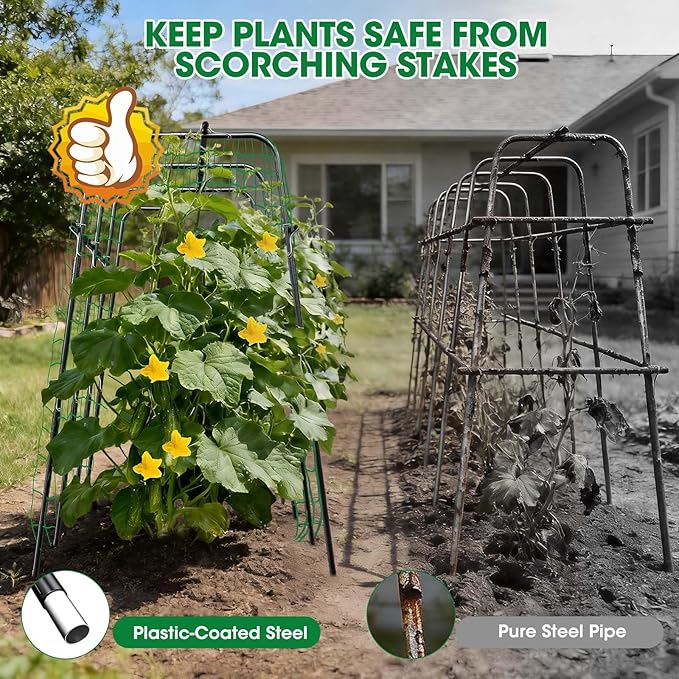 Cucumber Trellis for Raised Bed and Garden, 47" H x 63" W U-Shaped Metal Garden Trellis for Climbing Plants with Nylon Netting, Vegetable Support Frame