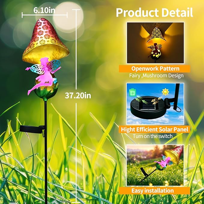 ZKLiLi Solar Lights Garden Decorations,Mushroom Fairy Light,Solar Warm LED Light for Pathway Lawn Patio Courtyard Gifts for Mom Grandma Women