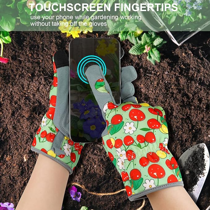 Leather Gardening Gloves for Women Thorn Proof Garden Gloves Touch Screen Working Gloves Gifts,M