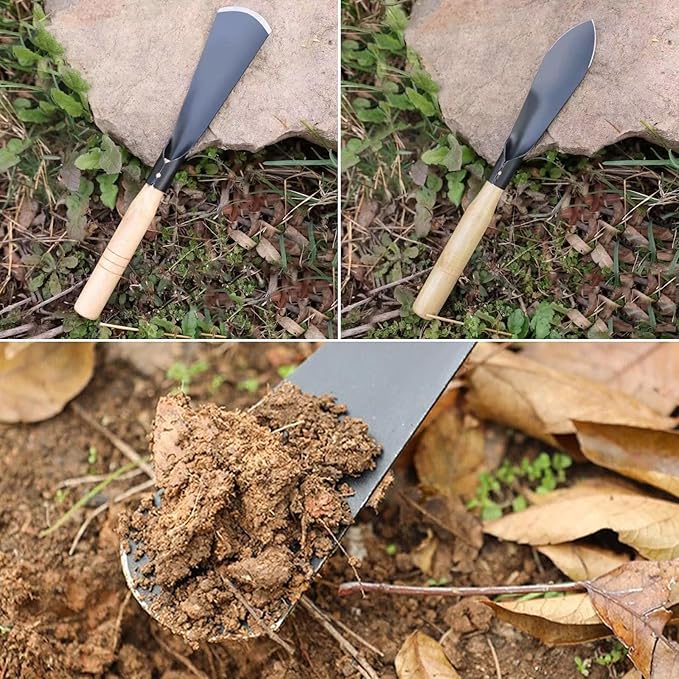 3Pcs Garden Hand Trowel Plant Repotting Mat, Heavy Duty Polished Steel Garden Shovels with Wood Handle, Small Gardening Hand Tools for Digging, Planting, Measure, Transplanting