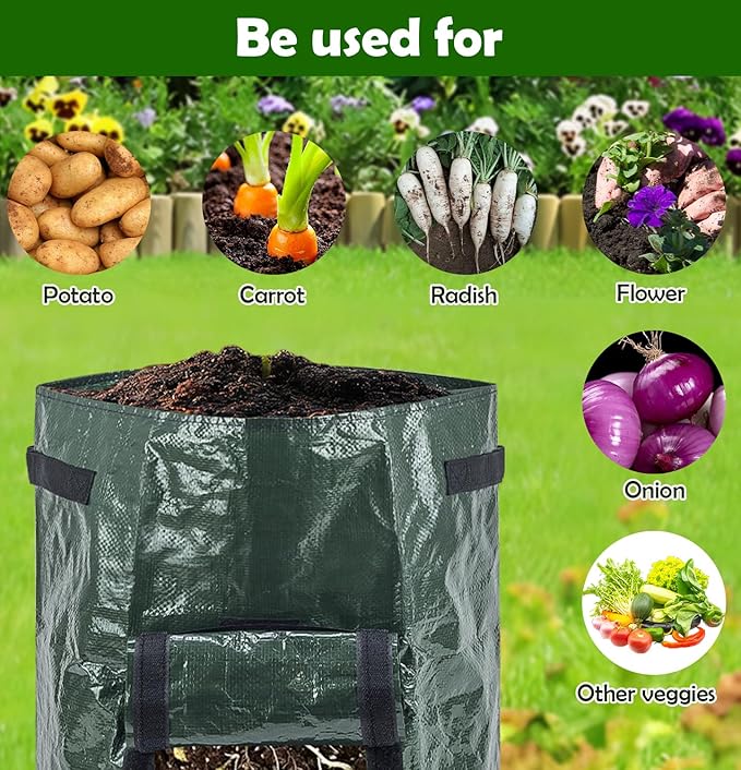 Potato Grow Bags, 4 Pack 10 Gallon Vegetables Growing Planter with Flap and Handles for Potato Vegetables Flowers Herbs Garden Outdoor