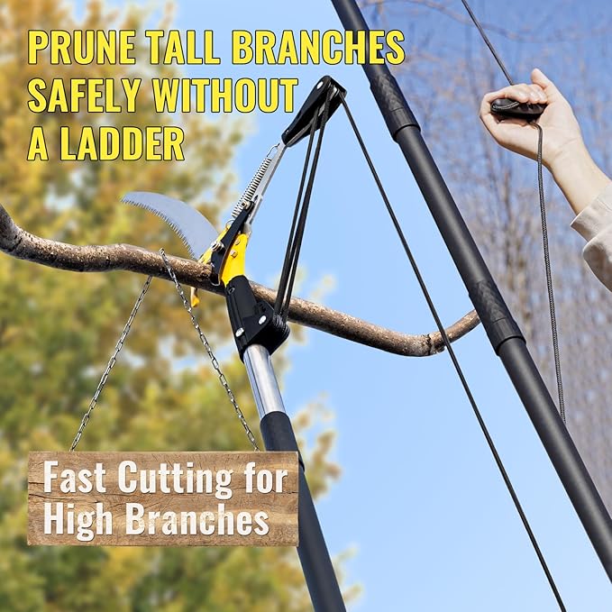 10.5FT Pole Saw for Tree Trimming, 2-In-1 Manual Tree Pruner with Saw, Extendable Long Handle Pole Tree Trimmer, High Reach Limbs Branch Cutter and Pruning Shears for Yard Garden Palm Shrubs