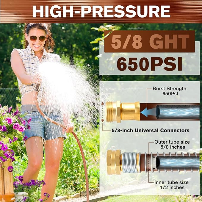 Short Leader Garden Hose 5/8" x 4ft, No Kink Lightweight Water Hose, Hybrid Rubber, Heavy Duty, 650 Burst PSI, Female to Female Fittings