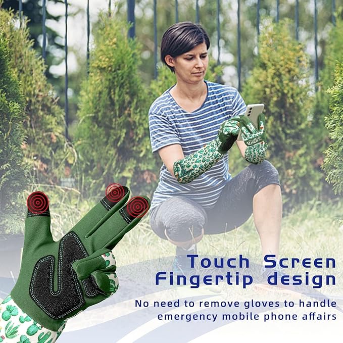 Schwer Gardening Gloves for Women, Rose Pruning Gloves with Forearm Protection, Touchscreen, Fingertip & Palm Strengthening, Breathable & Comfortable Long Garden Glove for Yard, Gardening Gifts, XL