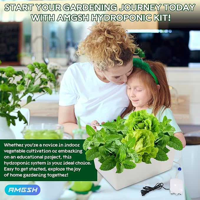 Hydroponics Growing System Kit with Air Pump, Bubble Stone, 12-Hole Indoor Hydroponic System Grow Box, Indoor Gardening System & Hydroponic Kit Vegetable & Herb Garden Starter Kit