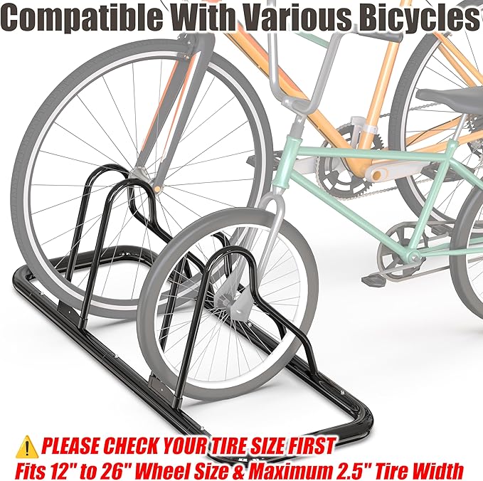 Simple Houseware 2-Bike Floor Storage Rack - Adjustable Bicycle Parking Stand & Garage Organizer for Road and Kids Bikes, Black