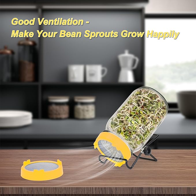 Lulonpon Sprouting Lids Growing Kit, Screen Sprout Lids with Stand, Sprouting jar kit for Sprouting, Sprouting Bean Seeds, Sprouting Kit
