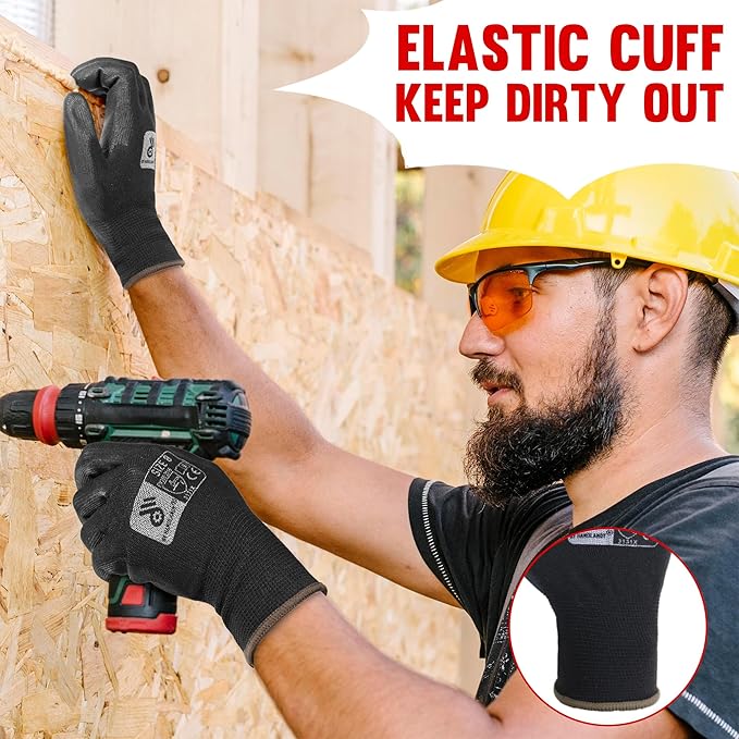 HLDD HANDLANDY PU Coated Safety Work Gloves, 6/12 Pairs Work Gloves