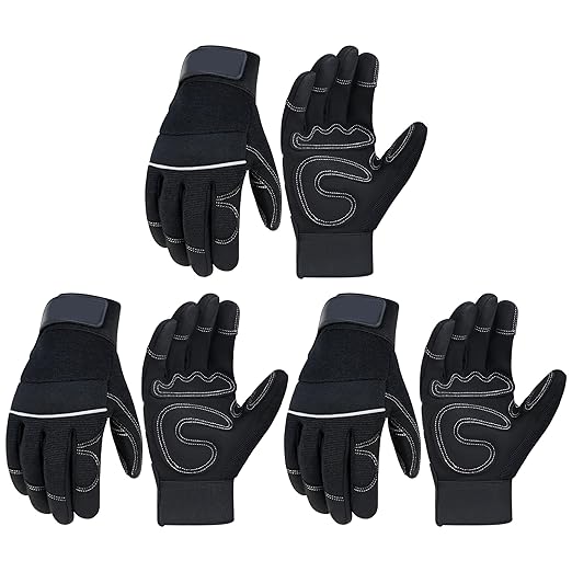 HANDLANDY Work Gloves Mens & Women 3 Pairs, Utility Safety Mechanic Working Gloves Touch Screen, Flexible Breathable Yard Work Gloves (Small, Black)