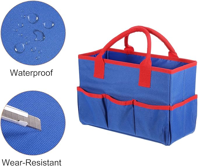 HARFINGTON Garden Tool Bag 12.99" x 5.91" x 8.66" Large Oxford Tote Bag with Pockets Gardening Plant Tool Organizer Storage Carrier Store for Outdoor Women Men, Blue