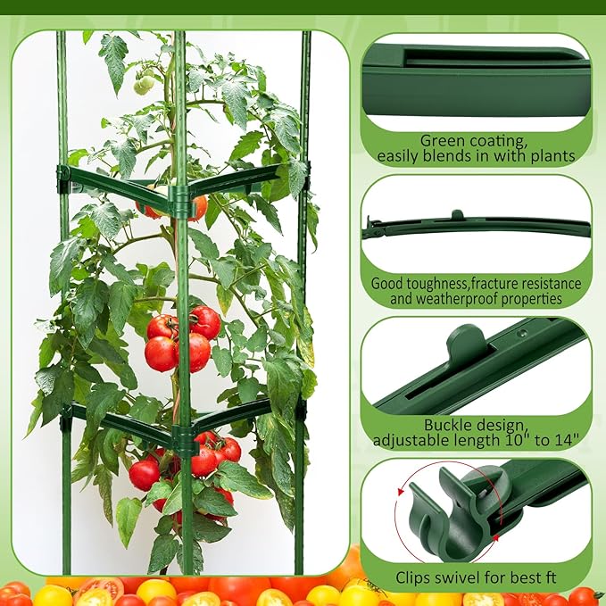 24 Pcs Adjustable Stake Arms for Tomato Cage, Garden Plant Stake Connectors, Expandable Trellis Connectors Climbing Rod Tomato Stick Supports for 11 mm Diameter Climbing Plants Vegetables