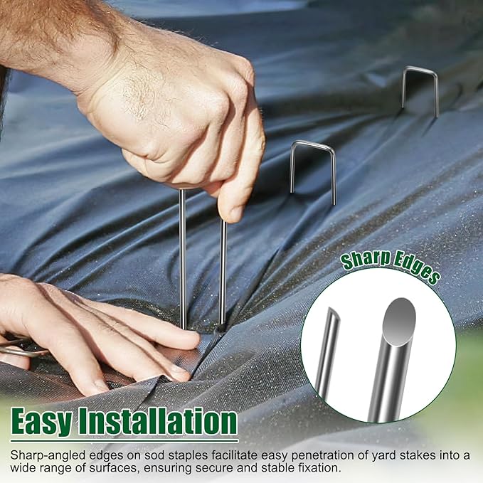 OUPSAUI 12 Inch Galvanized Landscape Staples Stakes, 25/50/100/200pcs Garden Metal Stakes for Weed Barrier Fabric, Fence Stakes, Tent Stakes, Christmas Decorations (25pcs)