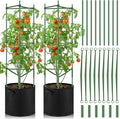 2 Pack 47" Tomato Cages with 10 Gallon Grow Bag Adjustable Tomato Cages for Garden Trellis Pots for Potted Plants Vertical Climbing Vegetables Outdoor Indoor