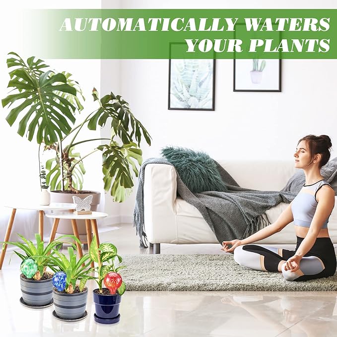 Eccliy 12 Pcs Automatic Plant Watering Globes Glass Self Watering Bulbs Decorative Garden Waterer Cans Glass Drip Ball for Indoor Outdoor Plants Flower Irrigation