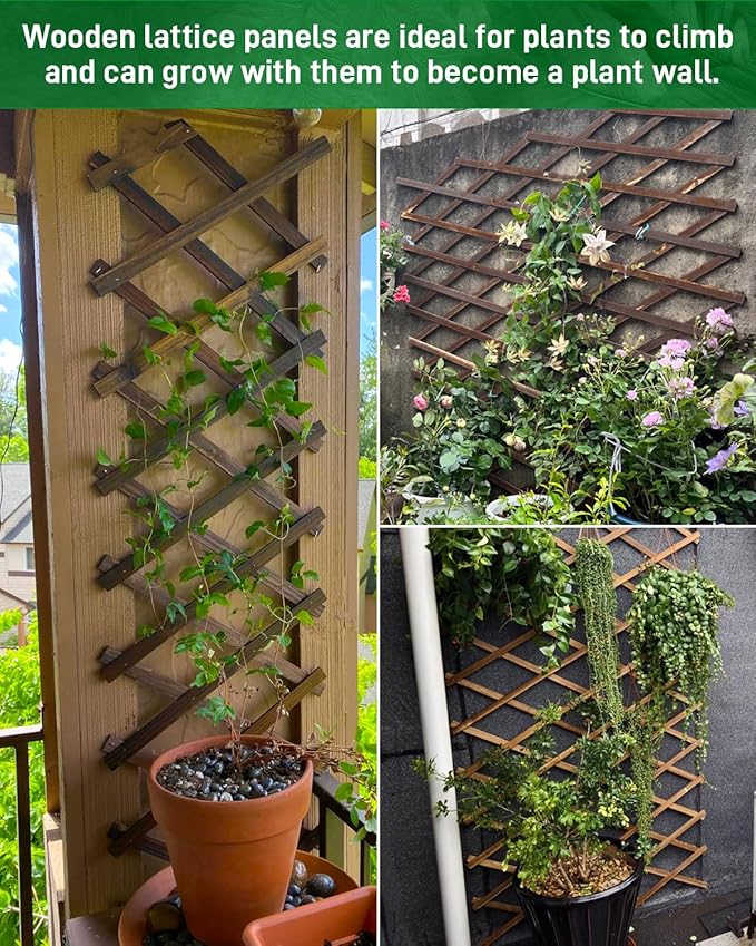 2Pack 47.2Inch Wooden Lattice Wall-Expandable Plant Garden Trellis for Climbing Plants Outdoor