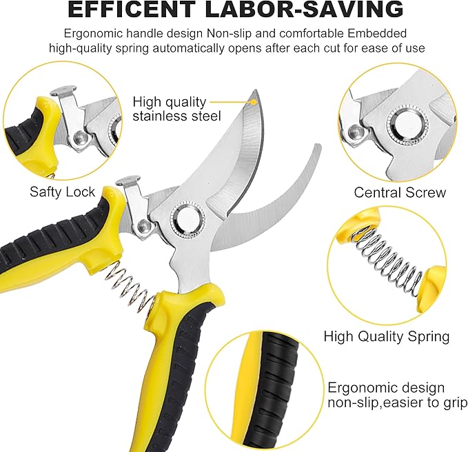 3 Pack Stainless Steel Garden Shears Pruning Set, Bypass, Serrated, and Straight Blade Scissors for Trimming Flowers, Branches, Stems - Perfect Pruners for Gardening & Plant Care