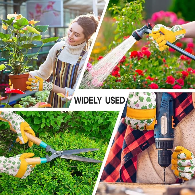 Gardening Gloves for Women Cowhide Leather Work Gloves Womens Garden Gloves for Yard & Outdoor Work Gardener Gifts