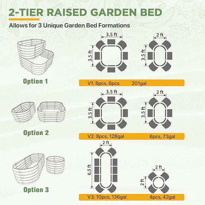 EAGLE PEAK 2-Tier Galvanized Raised Garden Bed Planters, Planter Boxes Outdoorfor Vegetables, Flowers and Herbs, Assembly Modular - 33in Overall Height, 41'' L x 43'' W, Olive Green