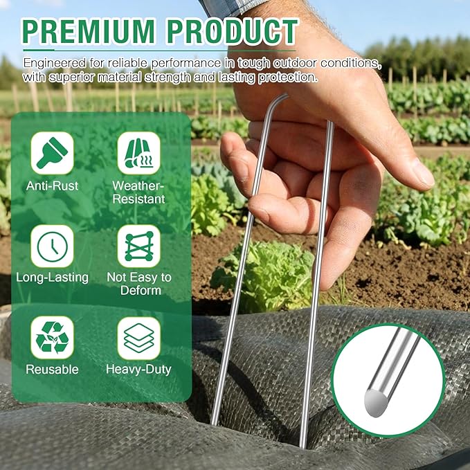 8 Gauge Landscape Staples, FUIJOL 8 Inch 15 25 50 100 Pack Heavy Duty U-Shaped Landscape Stakes, Galvanized Garden Staples for Weed Barrier Stakes, Ground Cover, Irrigation Tubing, Fence (15, 8 Inch)