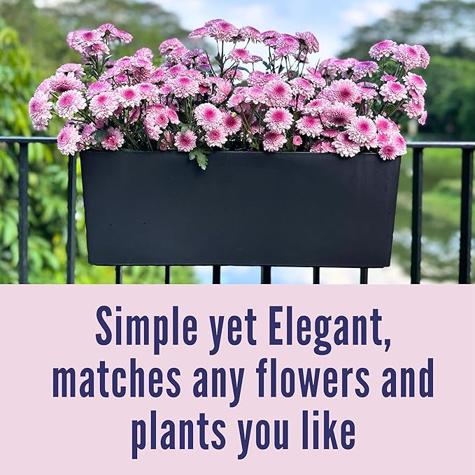 LaLaGreen Rail Planter for Balcony Outdoor (20 Inch, 2 Pack) Large Black Self Watering Railing Planters with Brackets, Rectangular Plastic Deck Fence Window Box Balcony Home Outside Style Garden Décor