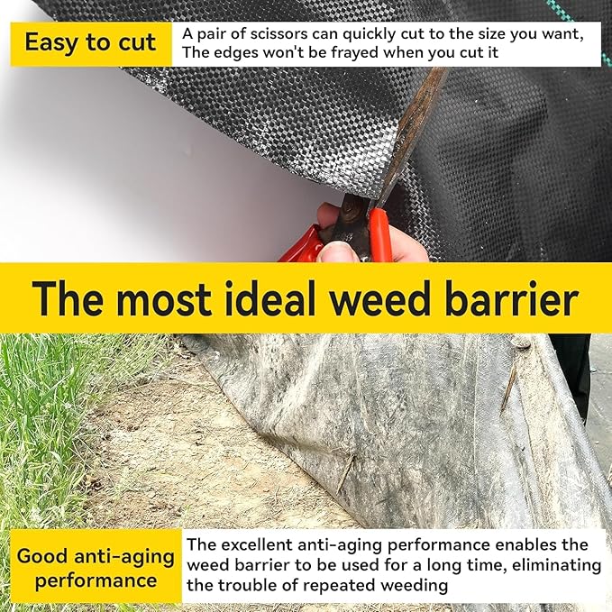 Weed Fabric Barrier Heavy Duty, 3FT x 16FT 3.2oz Garden Weed Blocker Fabric, Landscaping Fabric, Weed Control Fabric Ground Cover Gardening Mat.