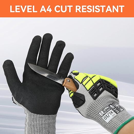 2 Pairs Safety Work Gloves,Impact Gloves for Men Women,Cut Resistant Non-Slip Heavy Duty Gloves with Nitrile Grip,Touch Screen Glove with Impact Protection for Mechanic Construction, Large