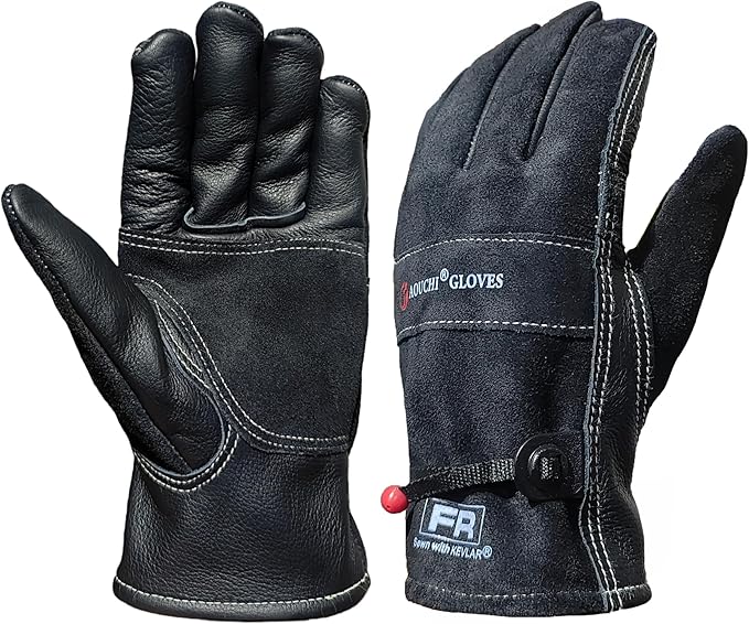 Leather Work Gloves for Women with Cotton Lining, Thorn Proof Cactus Gardening Yard Work Gloves for Rose Pruning, TIG/MIG Welding, Construction, Heat-Resistant for Cooking, BBQ (Black, Small)