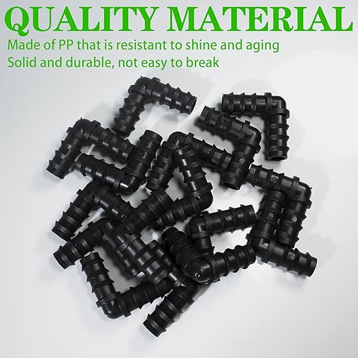50 PCS Drip Irrigation Barbed Elbow Fitting Kit for 3/4 Inch Tubing (OD 20MM) Drip Irrigation Connectors Elbow Drip Line Barbed Connector .77" ID Drip Irrigation Sprinkler System