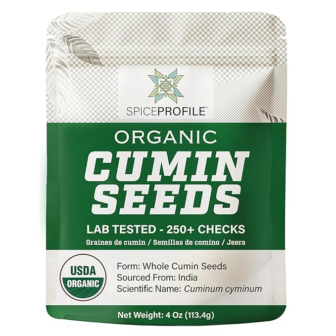 Spice Profile | USDA Certified Organic Cumin Seeds (Whole) | Resealable 4oz Pouch | Best for Tempering, Cooking, Spice Blends & Seasonings | Organic Jeera