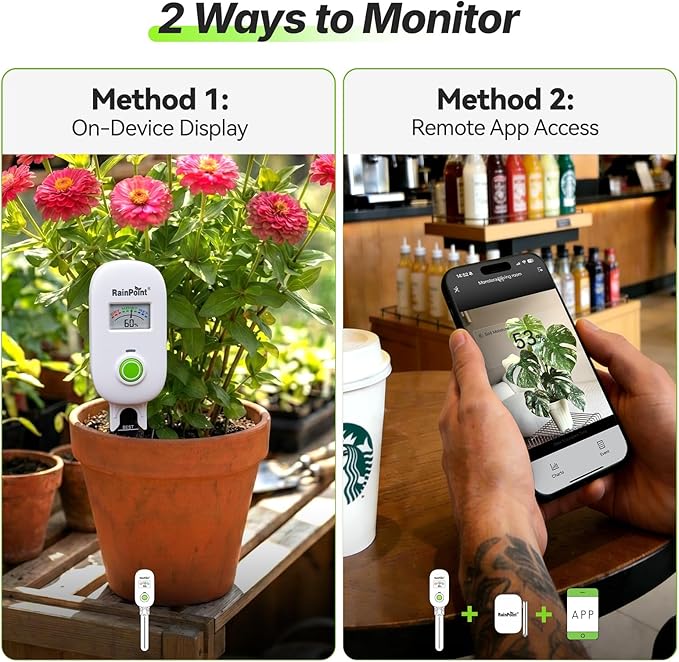 [2026 Version] RAINPOINT Visual Gauge Digital Smart Wireless Plant Moisture Meter Kit,Indoor & Outdoor Use,with WiFi Hub,Capacitive Leave-in Soil Hygrometer Sensor Garden House Plant Care Must Haves