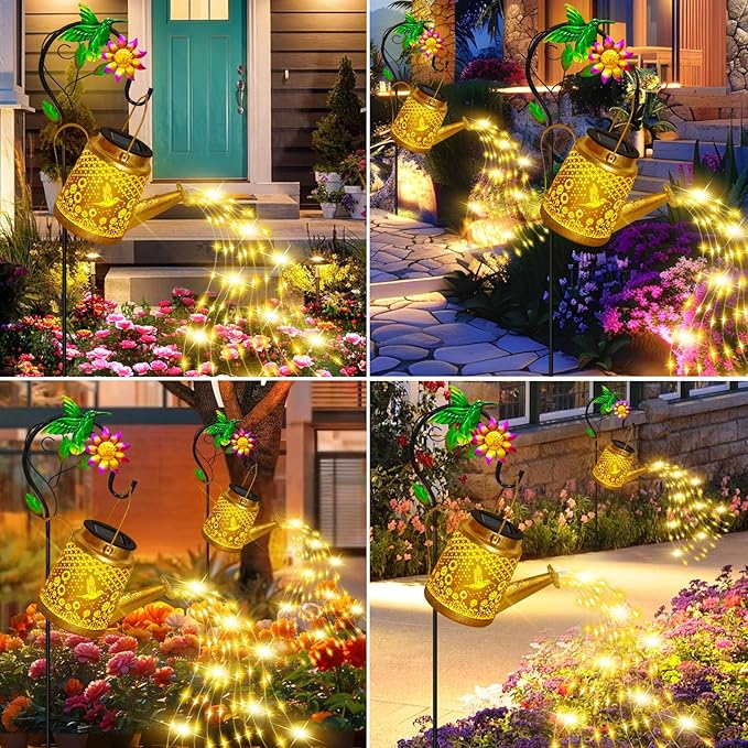 Mothers Day Gifts, Hummingbird Solar Lanterns Garden Decor, Outdoor Waterproof Watering Can with Shepherd Hook, Solar Garden Decor for Yard Outdoor Pathway, Gifts for Women Mom Grandma Birthday